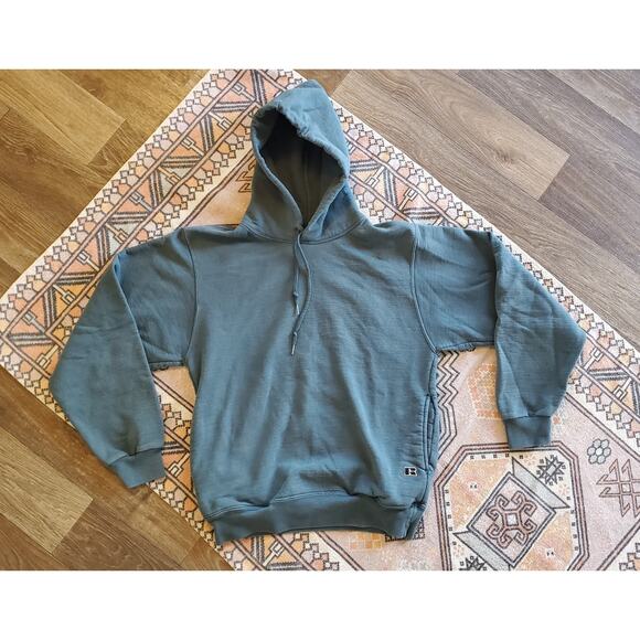 Rare Vintage Russell Pro Cotton Blank Hoodie Sage Green M